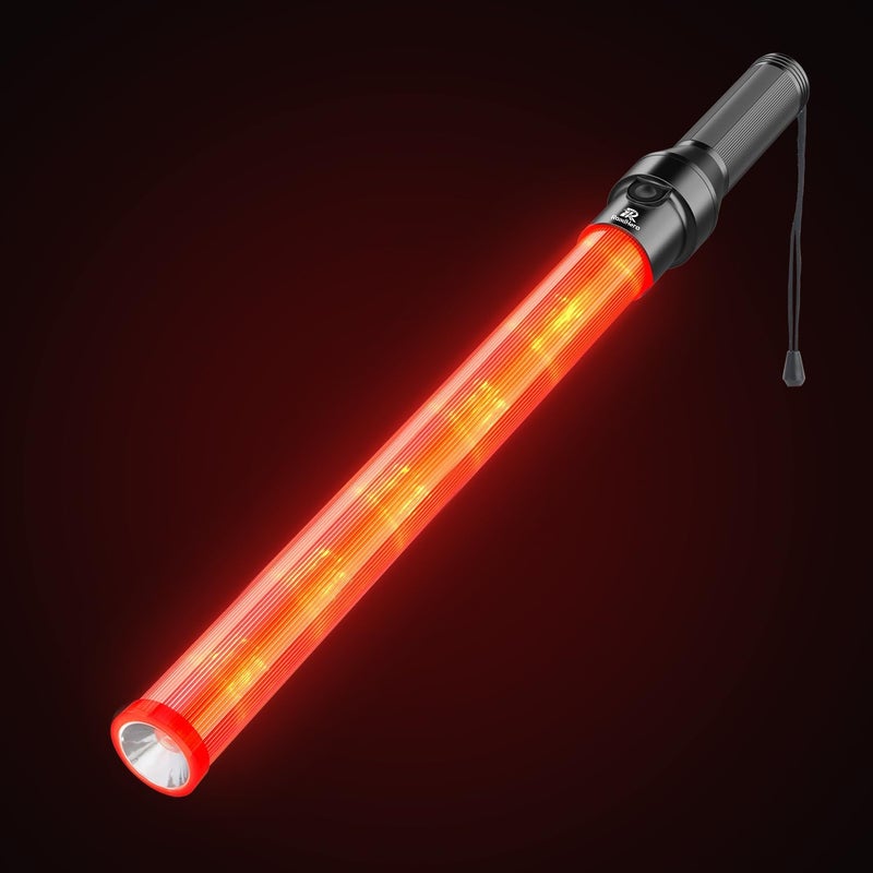 RoadHero 1 Pack Traffic Wand, 21 Inch Traffic Control Baton, Night Safety Light Wands with 3 Flashing Modes, Air Marshaling Signal Wand Plus White LED on Tip for Airport, Parking, Car Directing - Image 1